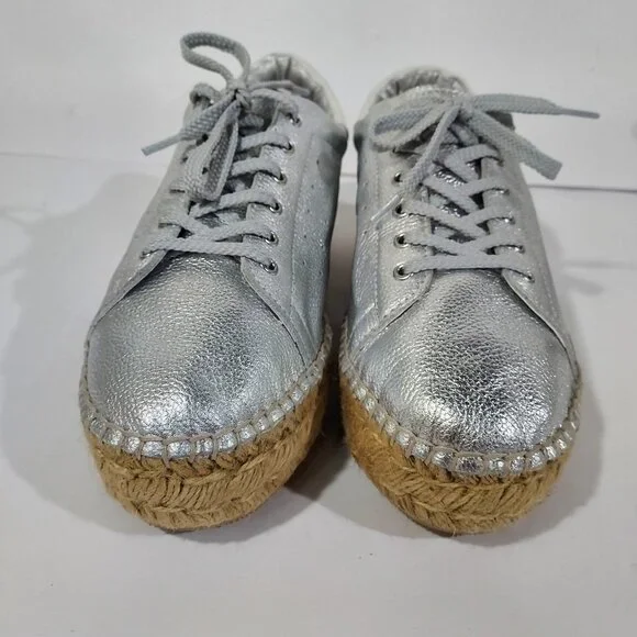 Steve Madden Silver Mars Platform Espadrill Laceup Full Leather Sneaker Shoe - Picture 8 of 12